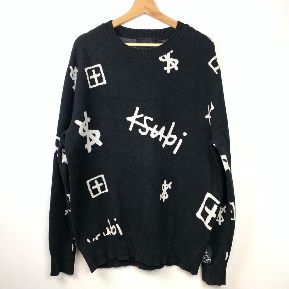 Ksubi Sweater Pullover Black White Logo Sz Medium Crewneck Streetwear Read